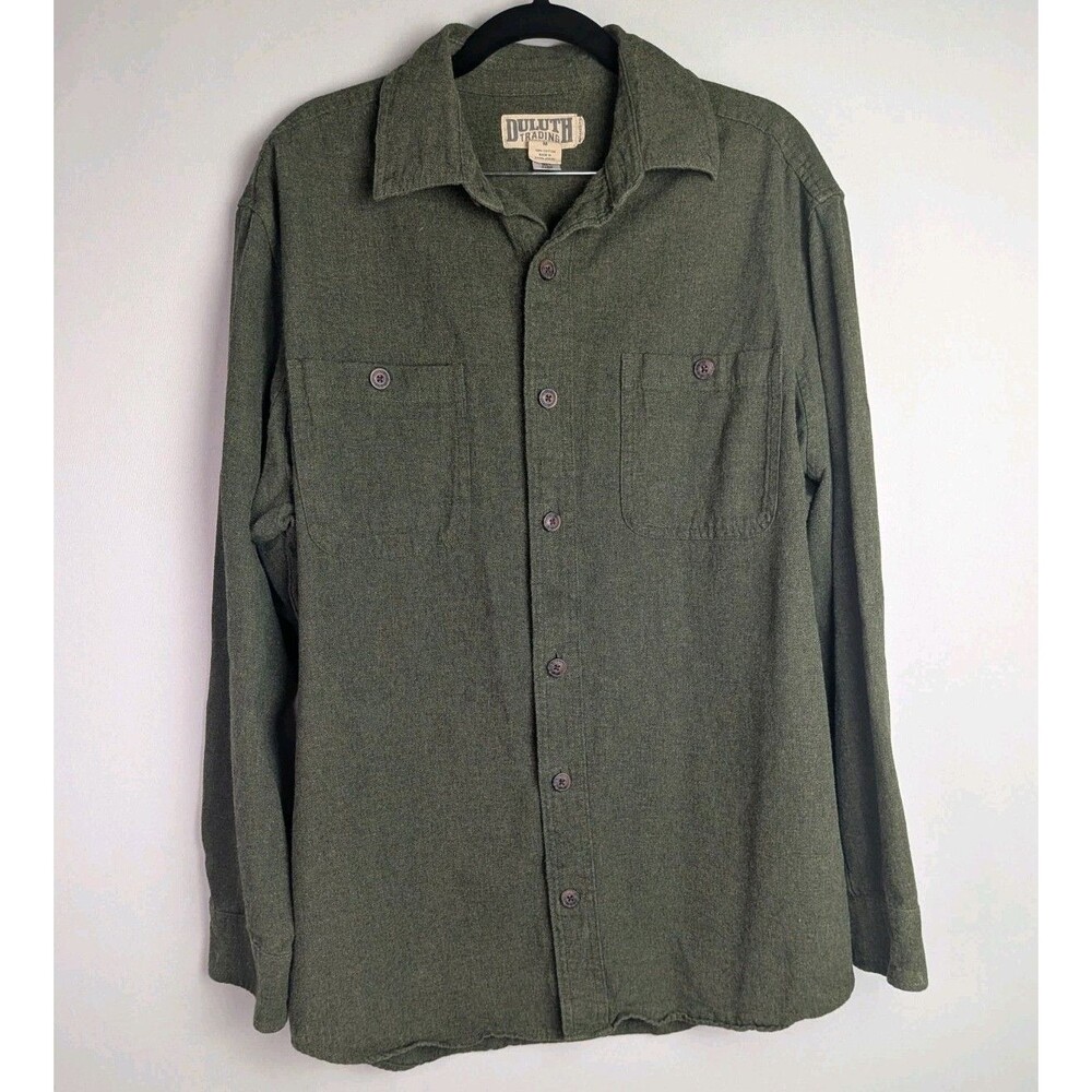 Duluth Trading Co Men’s Size M Long Sleeve Flannel Shirt Solid Green 100% Cotton